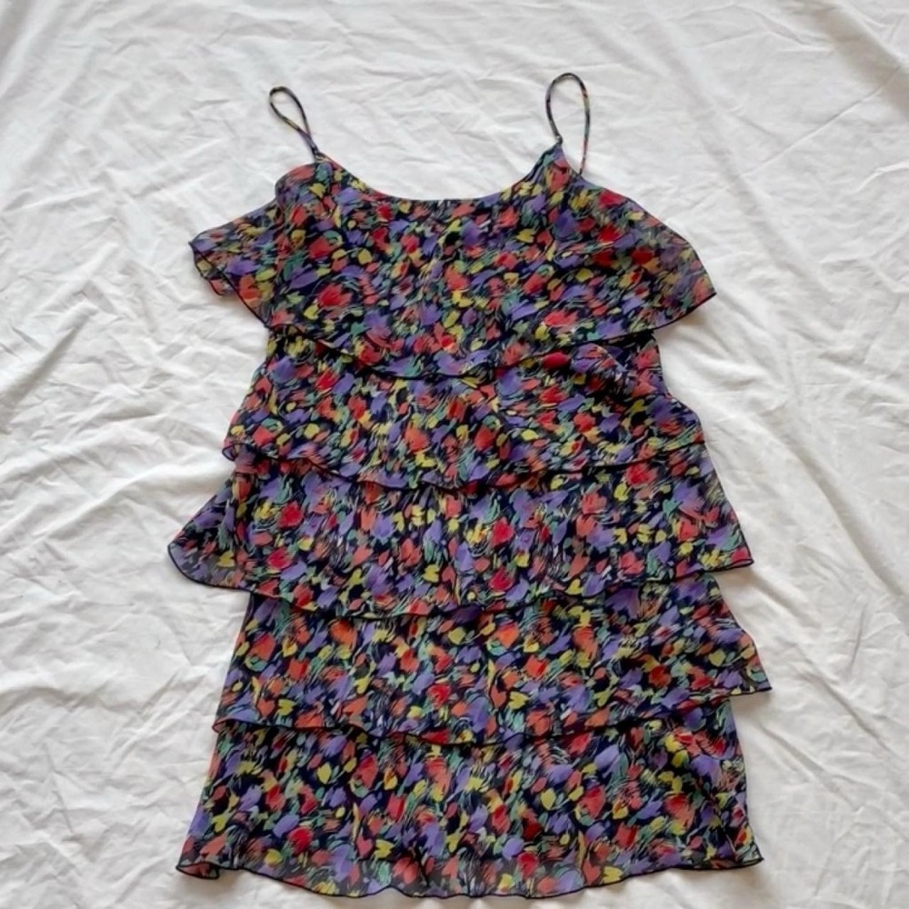 Lily Rainbow Printed Pattern Ruffle Mini Dress - image 1